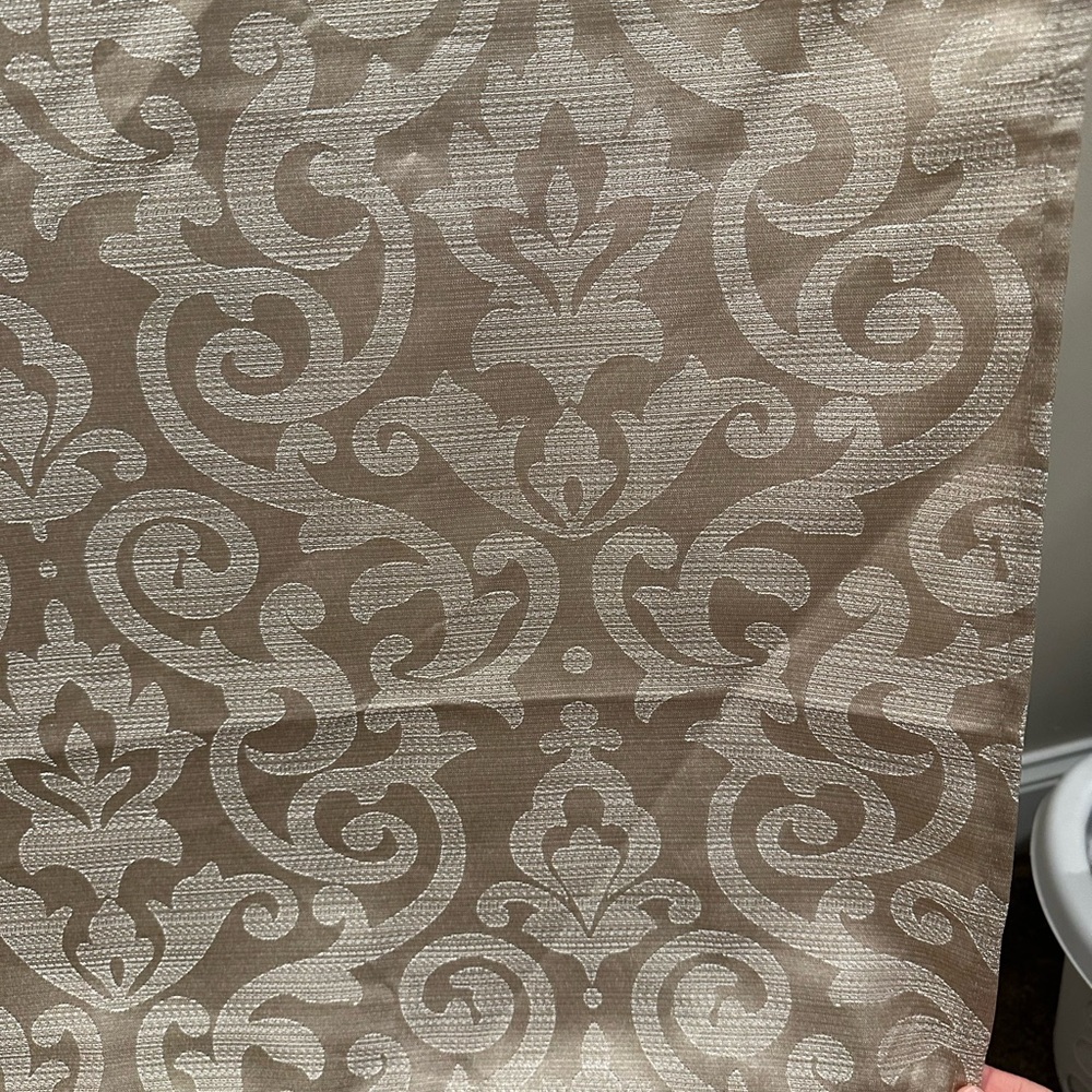 Tan and silver shower curtain